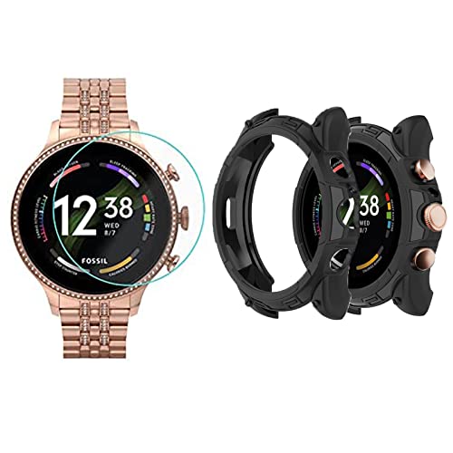 Onetuo Schutzhülle kompatibel Für Fossil Damen gen 6 Smartwatch 42mm, Ultra dünn TPU Schutz Hülle für Fossil gen 6 42mm Smartwatch (Schwarz hülle+ 2*panzerglas) von Onetuo