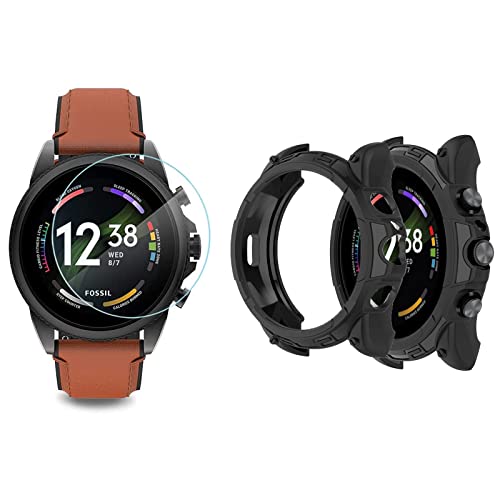 Onetuo Schutzhülle kompatibel Für Fossil Herren gen 6 Smartwatch 44mm, Generation, Ultra dünn TPU Schutz Hülle für Fossil gen 6 Smartwatch 44mm (Schwarz hülle+ 2*panzerglas) von Onetuo