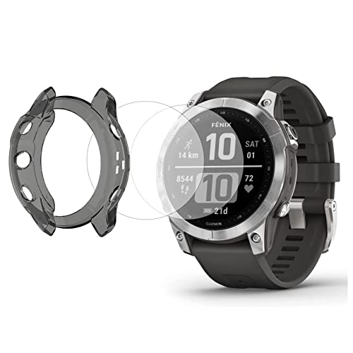 Onetuo Schutzhülle kompatibel Für Garmin Fenix 7 Series, All-Around Case Ultra dünn TPU Schutz Hülle für Garmin Fenix 7 / Fenix 7X / Fenix 7S (Fenix 7, Schwarz+Folie*2) von Onetuo