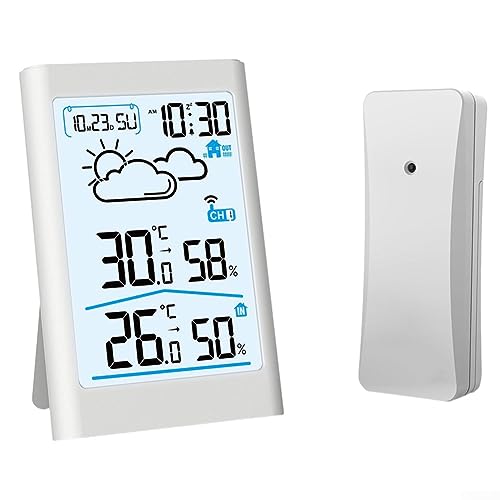 Oniissy Wetterstation Funk mit Außensensor, Außen Innen Thermometer Hygrometer Raumthermometer Funk Temperaturstation mit Wettervorhersage White von Oniissy