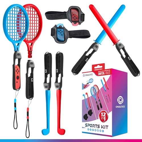 Oniverse 12 in 1 Nintendo Switch Sport Zubehör Bündeln, Switch Sport Kits mit Handschlaufen, Schläger, Chanbara-Schwerter, Golfschläger, Beingurte und Universalgriffe für Joy Con Oniverse 12 in 1 Nintendo Switch Sport Zubehör Bündeln, Switch Sport Kits mit Handschlaufen, Schläger, Chanbara-Schwerter, Golfschläger, Beingurte und Universalgriffe für Joy Con von Oniverse