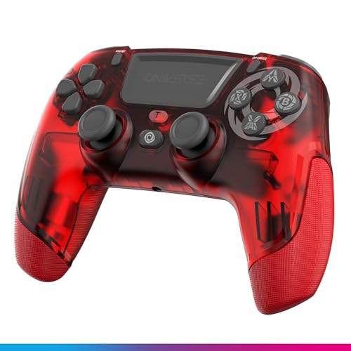 Oniverse Controller für PS4 PS3 PC ANDROID iOS, kabellos, Stereo-Kopfhöreranschluss, einstellbare Vibrationen, Touchpad, Makro-Tasten, Turbo-Modus, Weckfunktion, Revolt (Mars Red/Rot) von Oniverse