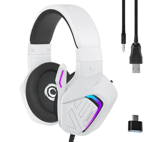 Oniverse Gaming-Headset, kabelgebunden, mit verstellbarem Mikrofon, kompatibel mit PS5, PS4, Switch, Xbox PC, Mac, Gaming-Headset, LED, Lautsprecher, 50 mm, bequem und atmungsaktiv, kabelgebunden, Oniverse Gaming-Headset, kabelgebunden, mit verstellbarem Mikrofon, kompatibel mit PS5, PS4, Switch, Xbox PC, Mac, Gaming-Headset, LED, Lautsprecher, 50 mm, bequem und atmungsaktiv, kabelgebunden, von Oniverse