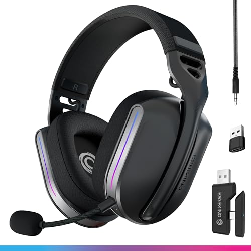 Oniverse Gaming-Headset, kabellos, kompatibel mit PS5, PS4, Switch, PC, mobil, leicht, LED, geringe Latenz, 2,4 GHz oder Bluetooth, Akku 33 Stunden, virtueller Sound, 7.1 Sound, Dual Mikrofon – Oniverse Gaming-Headset, kabellos, kompatibel mit PS5, PS4, Switch, PC, mobil, leicht, LED, geringe Latenz, 2,4 GHz oder Bluetooth, Akku 33 Stunden, virtueller Sound, 7.1 Sound, Dual Mikrofon – von Oniverse