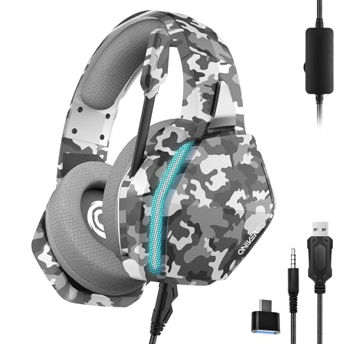 Oniverse Gaming Headset kompatibel mit PS5, PS4, Switch, Xbox, PC mit verstellbarem Mikrofon, LED, Lautsprecher 50 mm, Ohrpolster aus atmungsaktivem Stoff – kabelgebundenes Gaming Headset Nebula Grau Oniverse Gaming Headset kompatibel mit PS5, PS4, Switch, Xbox, PC mit verstellbarem Mikrofon, LED, Lautsprecher 50 mm, Ohrpolster aus atmungsaktivem Stoff – kabelgebundenes Gaming Headset Nebula Grau von Oniverse