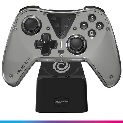 Oniverse Kabelloser Controller für Switch OLED Lite PC ANDROID iOS, Ladestation, Einstellbare Vibrationen, Makro-Tasten, Turbo-Modus, Wake-Up, 6-Achsen-Gyroskop, Astralite (Nysa Grey/Grau) von Oniverse