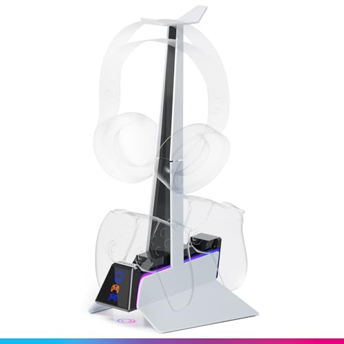 Oniverse Ladegerät für PS5-Controller – Schnellladestation, 2 Stunden mit Halterung für Controller und PS5-Zubehör, Doppel-Ladegerät kompatibel mit DualSense, abnehmbare Halterung für Kopfhörer Oniverse Ladegerät für PS5-Controller – Schnellladestation, 2 Stunden mit Halterung für Controller und PS5-Zubehör, Doppel-Ladegerät kompatibel mit DualSense, abnehmbare Halterung für Kopfhörer von Oniverse
