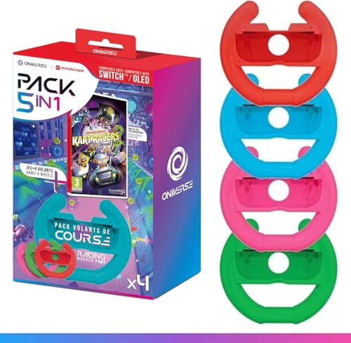 Oniverse Spiel Nickelodeon Kart Racers 2: Grand Prix (Download-Code) + 4er-Pack Lenkräder Joy Con für Nintendo Switch und Switch OLED von Oniverse