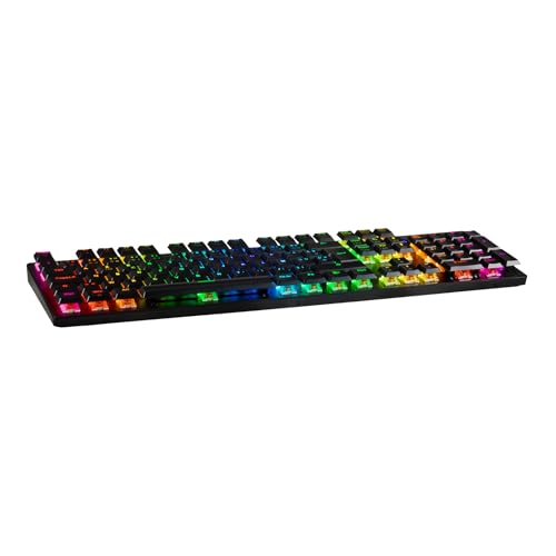 Onlan CA-290 – erweiterte Gaming-Tastatur – 105 dünne Tasten Low Profile – Mechanischer roter Schalter – Anti-Ghosting komplett N-Key Rollover – RGB-Hintergrundbeleuchtung – geflochtenes USB-Kabel von Onlan