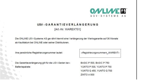 Online-USV Serviceerweiterung Teileaustausch 3 Jahre Lieferung (24 Stunden pro Tag / 7 Tage pro Woche) von Online USV Systeme