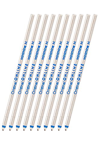 10x Mini-Kugelschreiber Ersatzminen von Online, Internationale Standard D1 Minen, Strichstärke M, dokumentenecht, Set Kugelschreiberminen, Schreibfarbe blau von Online