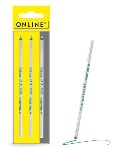 3x Multifunktions-Kugelschreiberminen D1-Format Strichstärke M (mittel) von Online, auch für Lamy, Rotring, Schneider, Cross etc, Internationale Standard Mine, dokumentenecht, Schreibfarbe grün von Online