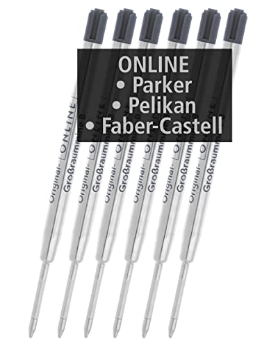 6x kompatible Parker Kugelschreiberminen G2-Format Strichstärke B (breit) von Online, auch für Pelikan, Faber-Castell etc, Internationale Standard Großraum Minen, dokumentenecht, Farbe schwarz von Online