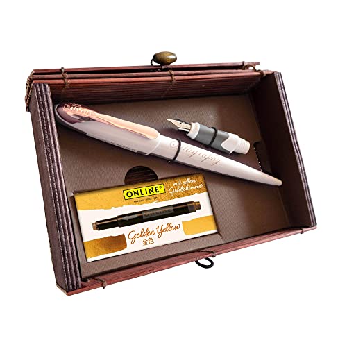 ONLINE 10059 Kalligrafie Set I Schönschreibfüller Air White Rose I Kalligrafie-Federn in 2 Strichstärken 0,8 / 1,4 mm I 5x Tintenpatronen Gold I Geschenkset für Kalligraphie Fans in Geschenkbox von Online