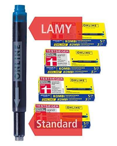 ONLINE 20x kompatible LAMY Patronen blau, auch für Pelikan, Stabilo etc., Universal Tintenpatronen, Füller Patronen, löschbar, für Füllhalter & Tintenroller, Vorteilspack Kombi Patrone königsblau von Online