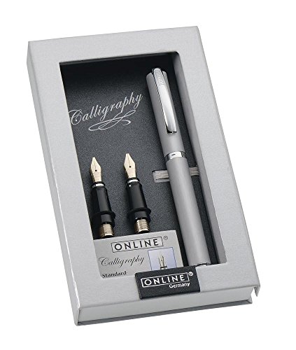 ONLINE 36645 Kalligrafie-Set Vision Silver, Füller mit 3 Kalligraphie-Federn Breite 0.8, 1.4,,1.8 mm, inklusive inklusive Calligraphy-Tintenpatronen, in edler Geschenk-Box, Schönschreib-Füller Silber ONLINE 36645 Kalligrafie-Set Vision Silver, Füller mit 3 Kalligraphie-Federn Breite 0.8, 1.4,,1.8 mm, inklusive inklusive Calligraphy-Tintenpatronen, in edler Geschenk-Box, Schönschreib-Füller Silber von Online