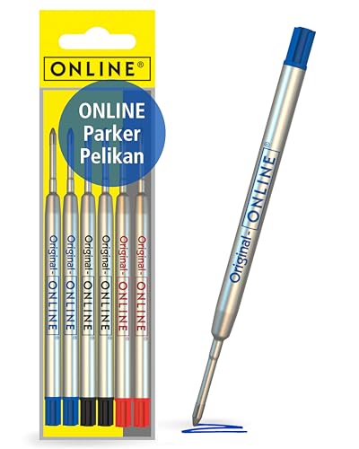 ONLINE 6 Kugelschreiberminen blau, schwarz, rot, G2-Format Strichstärke M, (SWISS MADE), passend für: Parker, Pelikan, Faber-Castell etc, extrem hochwertig & langlebig, Standard Kugelschreiber Minen von Online