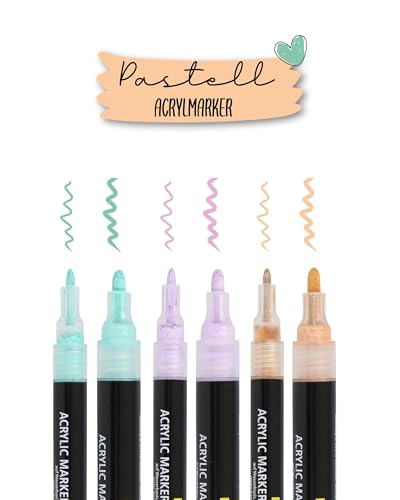 Online 6er-Set Acryl-Stifte Pastell – Beige, Lavendel, Türkis I Deckend für Handlettering & DIY zum Muttertag I Fineliner & Marker I pastellige Acryl Marker für Papier, Glas, Holz, Stein, Stoff von Online