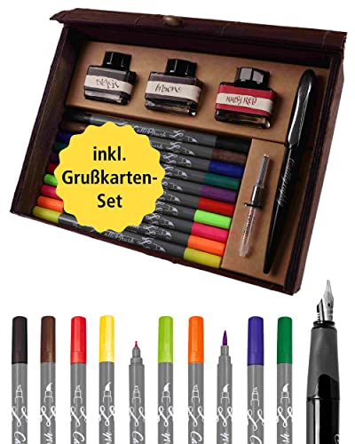 Online 81159 Kalligrafie Master Set Schriftkunst Set in Bamboo Box Schönschreibfüller Air Black Calli.Brush Handlettering Fasermaler Grußkarten Set 3x Tintenglas Konverter von Online