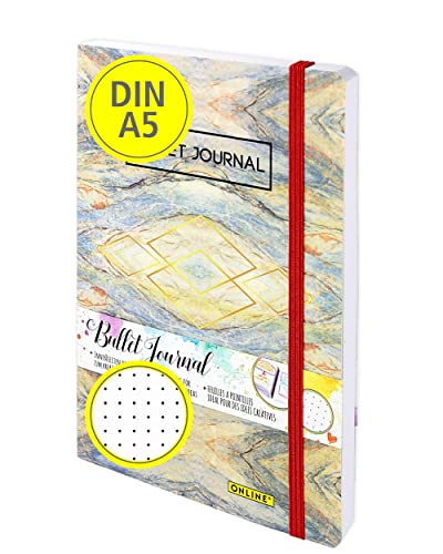 ONLINE Bullet Journal, Marmor, Dotted-Notizbuch mit Soft Cover, Gummiband, DIN A5, 90g/m² FSC Papier, 192 Seiten von Online