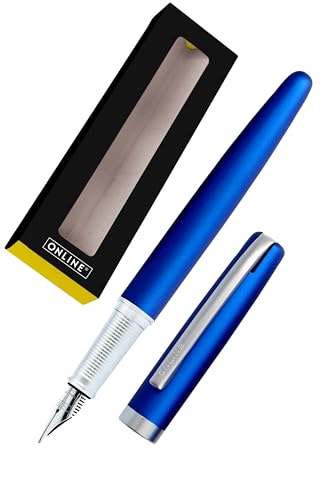 ONLINE Füller Eleganza I Metall I Farbe Satin Blue I Federstärke M I Metallclip I inkl. Tintenpatrone Schreibfarbe Blau I Füllhalter für Standard-Tintenpatronen inkl. Geschenkverpackung von Online