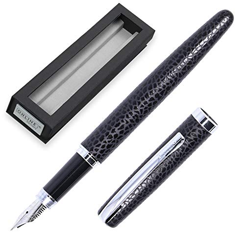 ONLINE Füllhalter Eleganza / Metall / Leather Style Schwarz / Federstärke M / Metallclip / inkl. Tintenpatrone Schreibfarbe Blau / Füller für Standard-Tintenpatronen inkl. Geschenkverpackung von Online