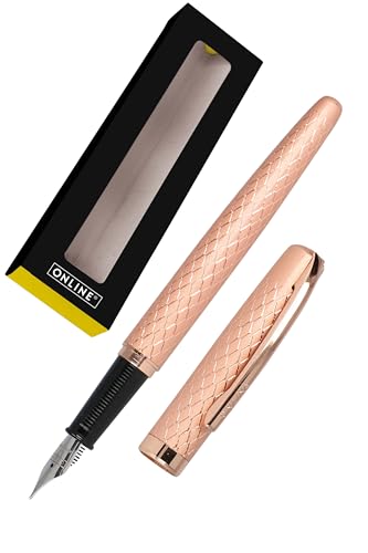 ONLINE Füllhalter Eleganza Diamond Rosegold I hochwertiger Metall-Füller I Feder M I Metallclip I inkl. Tintenpatrone blauschreibend I für Standard-Patronen I in Geschenkverpackung von Online