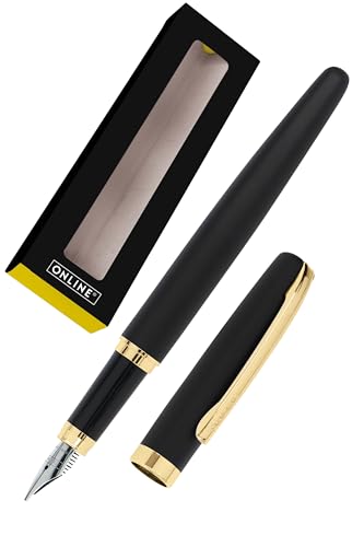 ONLINE Füller Eleganza I Metall I Farbe Schwarz&Gold I Federstärke M I Metallclip I inkl. Tintenpatrone blauschreibend I für Standard-Tintenpatronen in Geschenkverpackung von Online