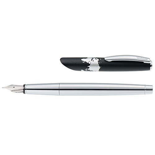 ONLINE Füllhalter World Pen aus purem Aluminium, Iridium-Feder Strichstärke M (mittel), Standardpatronen, Geschenkbox, schwarz von Online