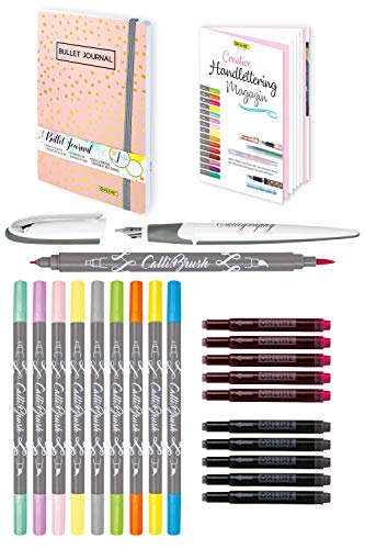 ONLINE Handlettering Starter Set I Kalligraphie-Set mit 10 Brush Pens „Calli.Brush“, Kalligraphie-Füller, Bullet Journal, Handlettering-Heft, bunten Tintenpatronen & Leinenetui | kreative Geschenkidee von Online