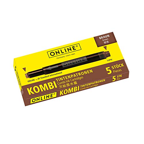ONLINE Kombi-Tintenpatronen, Universal-Patronen, kompatibel mit allen gängigen Füllern, auch Lamy-Füller, Ersatz-Patronen, Schachtel mit 5 Großraum-Patronen, Farbe: Braun, 17057/12 ONLINE Kombi-Tintenpatronen, Universal-Patronen, kompatibel mit allen gängigen Füllern, auch Lamy-Füller, Ersatz-Patronen, Schachtel mit 5 Großraum-Patronen, Farbe: Braun, 17057/12 von Online