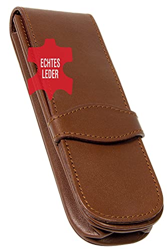 ONLINE Lederetui Classic für 2 Schreibgeräte I Braunes Stifteetui mit Stecklasche & 2 Fächern I Echtleder I Kugelschreiber-Etui, Füller-Etui, Schreib-Etui I 14,5x 4,5x 2,5 cm I Für alle Marken von Online