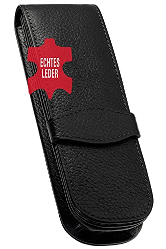 ONLINE Lederetui Classic für 2 Schreibgeräte I Schwarzes Stifteetui mit Stecklasche & 2 Fächern I Echtleder I Kugelschreiber-Etui, Füller-Etui, Schreib-Etui I 14,5x 4,5x 2,5 cm I Für alle Marken von Online