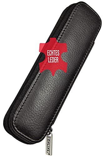 ONLINE Lederetui für 2 lange Schreibgeräte I Schwarzes Stifteetui mit Reißverschluss & 2 Innen-Laschen I Echtleder I Kugelschreiber-Etui, Füller-Etui, Schreib-Etui I 15,5x 5x 2,2 cm I Für alle Marken von Online