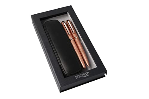 ONLINE Schreib-Set Eleganza Diamond Rosegold I enthält Kugelschreiber, Füller, Echt-Lederetui I 3-teilig I in Geschenkbox I Füllhalter für Standardpatronen I Kulli mit Großraummine G2 von Online