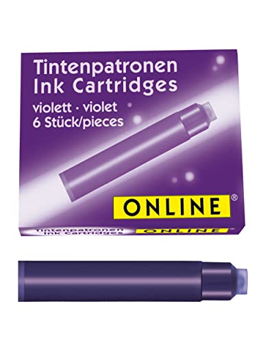 ONLINE Standard-Tintenpatronen, universelle Füller-Tinte, kompatibel mit allen gängigen Standard-Füllern, Ersatz-Patronen für Füllhalter und Rollerball, 6 Stück, Farbe lila von Online