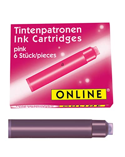 ONLINE Standard-Tintenpatronen, universelle Füller-Tinte, kompatibel mit allen gängigen Standard-Füllern, Ersatz-Patronen für Füllhalter und Rollerball, 6 Stück, Farbe pink von Online