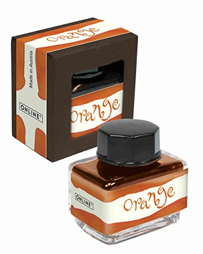 ONLINE Tinte Orange, Tintenglas 15ml, bunte Füllertinte für Kalligrafie, Handlettering, Schreibtinte, Tintenfass für Konverter, Nachfülltinte auf wasserbasis von Online