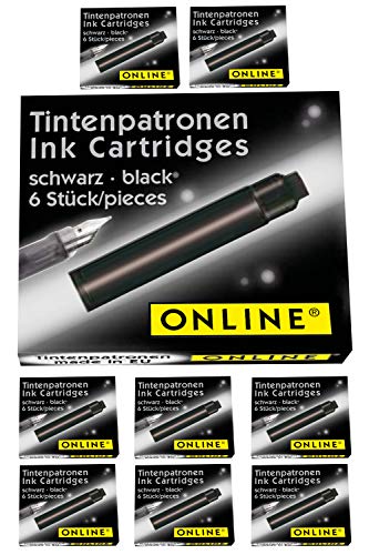 Online 17033 Standard-Tintenpatronen im Vorteilspack, universelle Füller-Tinte, kompatibel mit allen gängigen Standard-Füllern, Ersatz-Patronen für Füllhalter und Rollerball, Farbe schwarz von Online