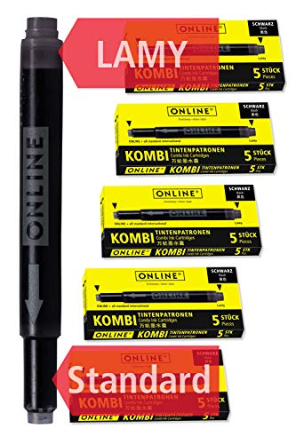 Online 25x kompatible LAMY Patronen schwarz, auch für Pelikan, Stabilo etc., Universal Tintenpatronen, Füller Patronen, Vorteilspack Kombi Patrone black, Ersatz-Patronen Füllhalter von Online