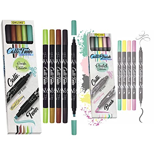 Online Calli.Twin Fresh, Double Line Pen, 5er Set & Calli.Brush Pastel, 5er Set Handlettering Brush-Pen, Pinsel-Stifte Set, Kalligraphie-Set, Pens mit Calligraphie-Spitze & Pinsel-Spitze von Online