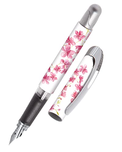 Online Füller College Cherry Blossom, Tinten-Füller für Rechtshänder, ergonomisches Griffstück, hochwertige Iridium-Feder medium, Standard-Tintenpatronen, inkl. Kombipatrone 1 Stück (1er Pack) von Online