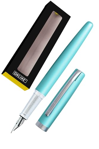 Online Füller Eleganza I Metall I Farbe Satin Turquoise I Federstärke M I Metallclip I inkl. Tintenpatrone blauschreibend I Füllhalter für Standard-Tintenpatronen in Geschenkverpackung 34640, 1 Stück von Online