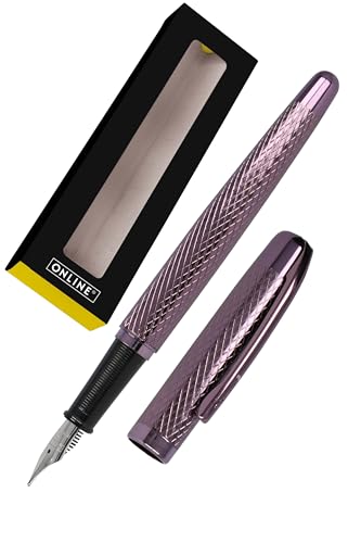 Online Füllhalter Eleganza I Metall I Design Diamond Wine I Federstärke M I Muttertag I Metallclip I Füller Blau für Standard-Tintenpatronen inkl. blauer Tintenpatrone und Geschenkverpackung von Online