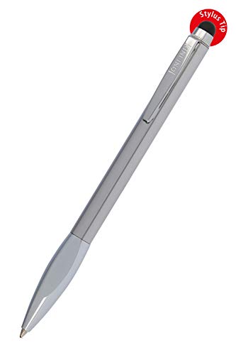 Online Kugelschreiber & Touchpen in einem, Metall-Kugelschreiber mit Stylus-Tip, ergonomisches Griffstück, Schreibfarbe blau, austauschbare Großraummine, Multifunktions-Stift, Design-Farbe: Chrome von Online
