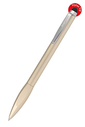 Online Kugelschreiber & Touchpen in einem, Metall-Kugelschreiber mit Stylus-Tip, ergonomisches Griffstück, Schreibfarbe blau, austauschbare Großraummine, Multifunktions-Stift, Design-Farbe: Champagne von Online
