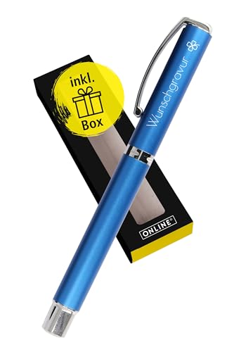 Online Personalisierter Füller Vision Blue mit Gravur als Geschenk I Klares Design, matt gebürstetes Aluminium, Iridium-Feder M I Blauer Füllfederhalter inkl. Geschenkverpackung von Online
