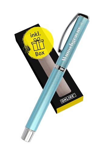 Online Personalisierter Füller mit Gravur Vision Turquoise als Geschenk I Klares Design, satiniertes Aluminium, Iridium-Feder M I Türkiser Füllfederhalter inkl. Geschenkverpackung von Online
