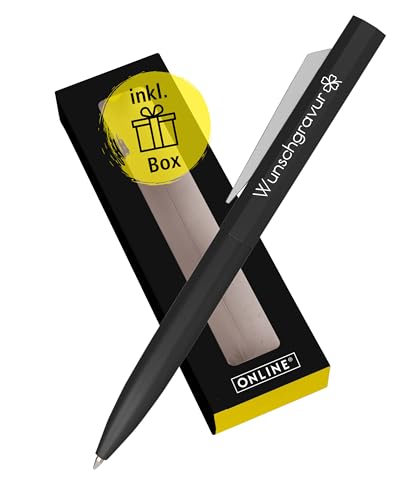 Online Personalisierter Kugelschreiber mit Gravur Octopen in Geschenkbox I hochwertiger Metall-Kuli Schwarz I auswechselbare Großraum-Mine I Schreibfarbe blau I persönliches Ostergeschenk von Online