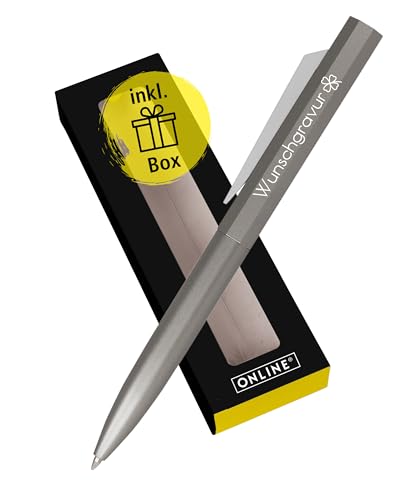 Online Personalisierter Kugelschreiber mit Gravur Octopen in Geschenkbox I hochwertiger Metall-Kuli Silver I auswechselbare Großraum-Mine I Schreibfarbe blau I persönliches Geschenk Ostern von Online